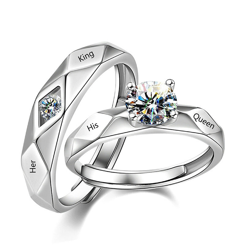 "His Queen Her King" Couple Silver Promise Ring
