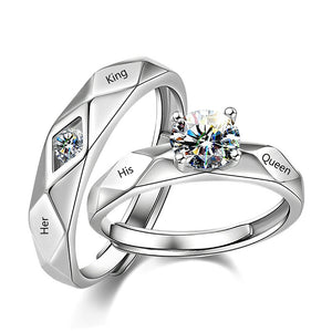 "His Queen Her King" Couple Silver Promise Ring