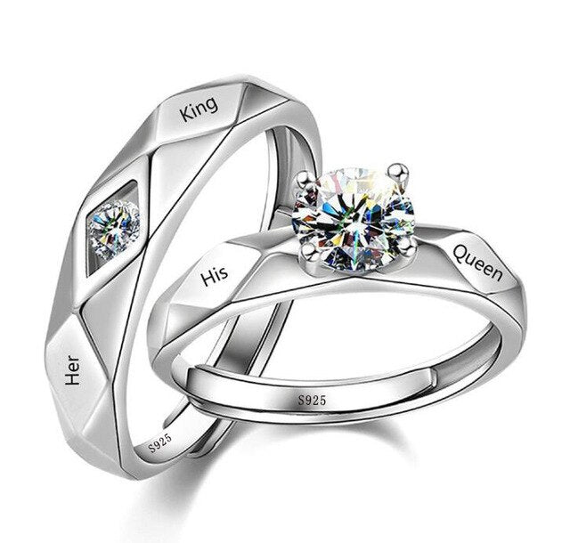 "His Queen Her King" Couple Silver Promise Ring