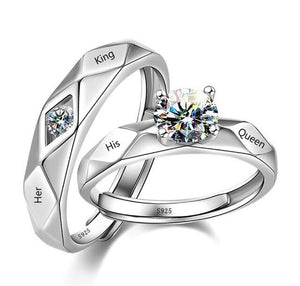 "His Queen Her King" Couple Silver Promise Ring