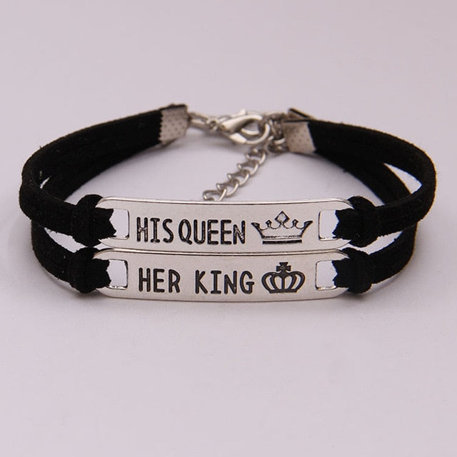 Matching Set "His Queen Her King" Couple Bracelets
