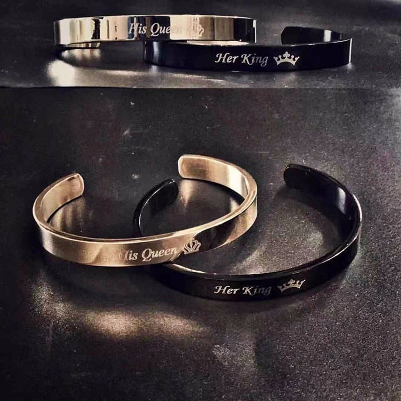Vnox Engraving Couple Cuff Bracelets